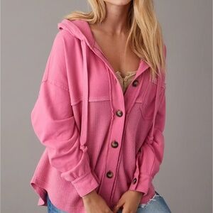 American Eagle Pink Big Hug Hooded Waffle Shacket